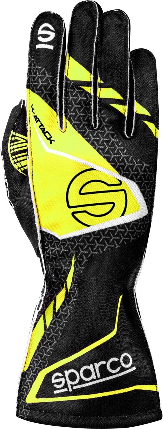 Sparco K-attack Karthandschuhe Schwaarz/fluoreszéierend Giel