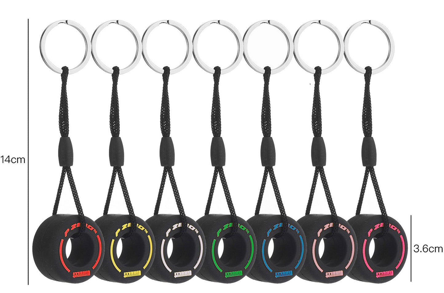Formula 1 keychain set of 7 | Yellow | White | Red | Green | Blue | Pink | Purple | Pirelli | F1