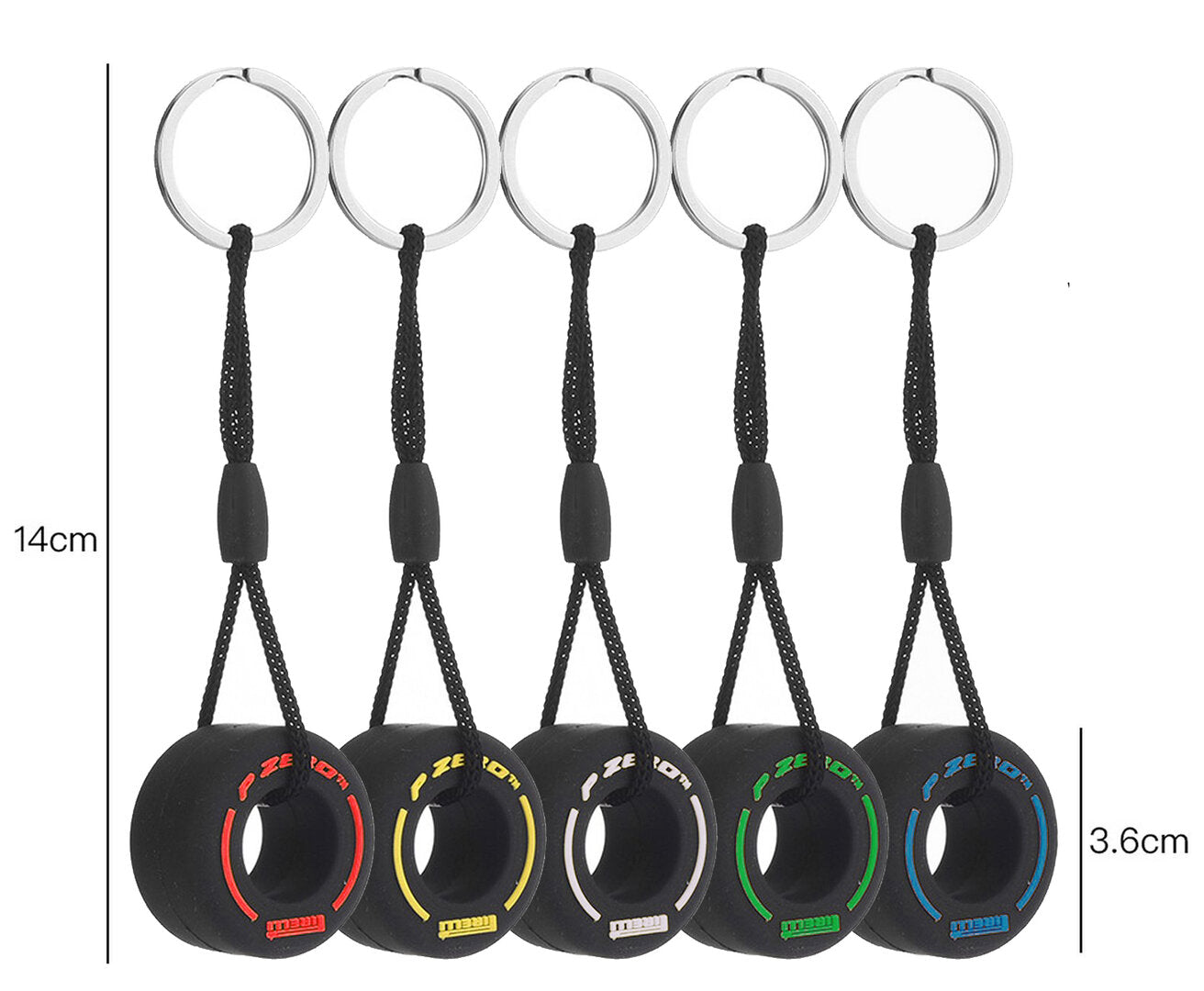 Formula 1 keychain set of 5 | Yellow | White | Red | Green | Blue | Pirelli | F1