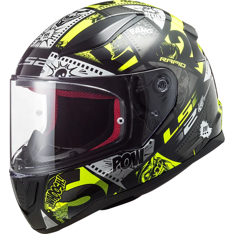 ls2 comic helmet LS2 FF353 Rapid Mini Kids Helmet Vignette Black/Fluorescent Yellow - Kids kart helmet with ECE approval, lightweight and safe – KartKings