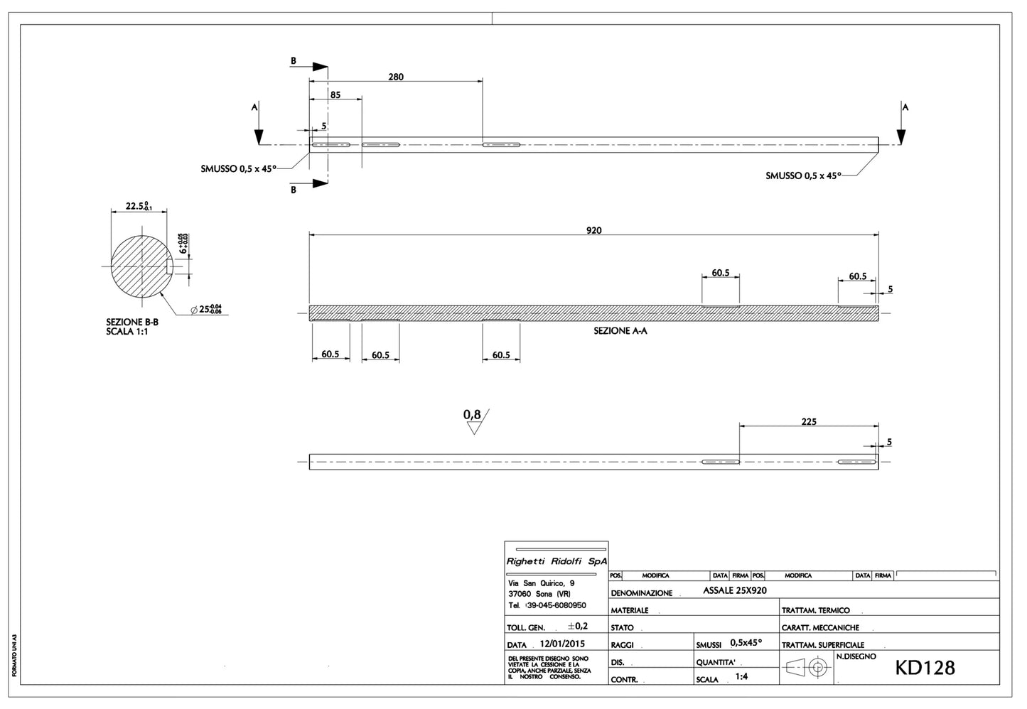 Oś tylna RR 25MM solidna 920MM