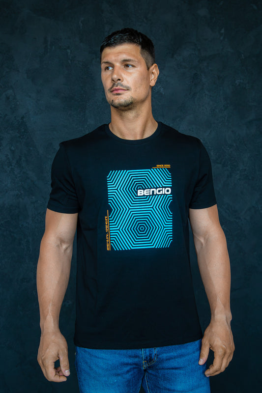 Bengio T-shirt black/blue 100% organic Size L
