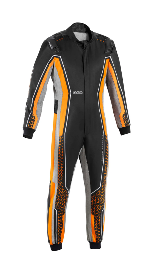 Sparco Superleggera kart overall FIA 8877-2022 - Black / Fluorescent Orange
