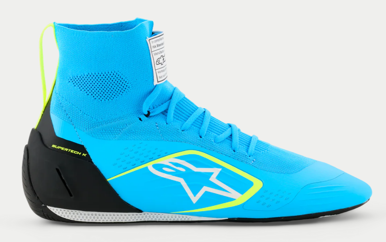 Alpinestars Supertech K FIA karting shoes Light Blue / Fluorescent Yellow
